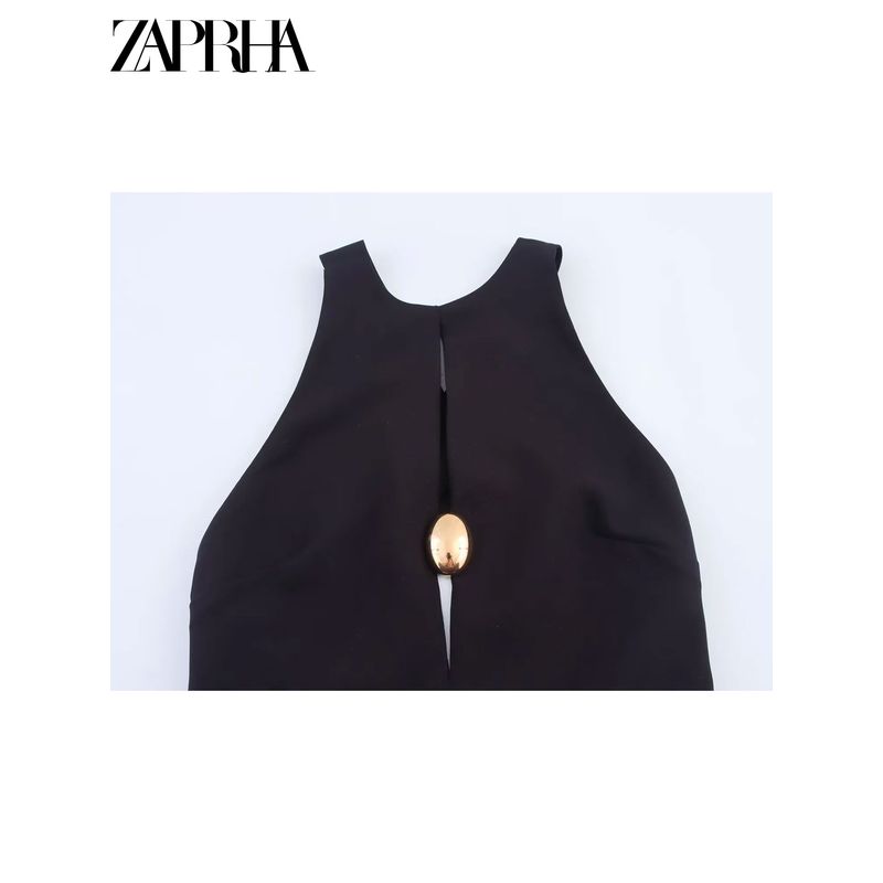 Zaprha 2025 New Arrival Gold Inlaid Minimalist Sleeveless Sexy Silm Mini Dress Short 2298097