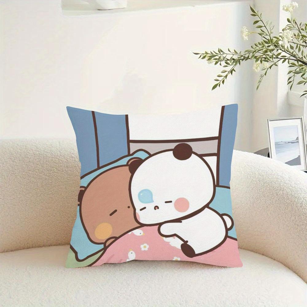 1Pc Bubu Dudu Panda 2D Printed Pillowcase, Polyester Zipper Cushion Cover, Machine Washable, Modern Home Sofa Decor