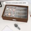 Black Walnut Wood Grain Box: Multifunctional Storage for 6 Watches & 3 Eyeglasses