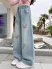 Girls' Loose Wide-Leg Jeans - Korean Style, Spring/Autumn Fashion, Casual Straight Leg Pants for Middle & Big Kids