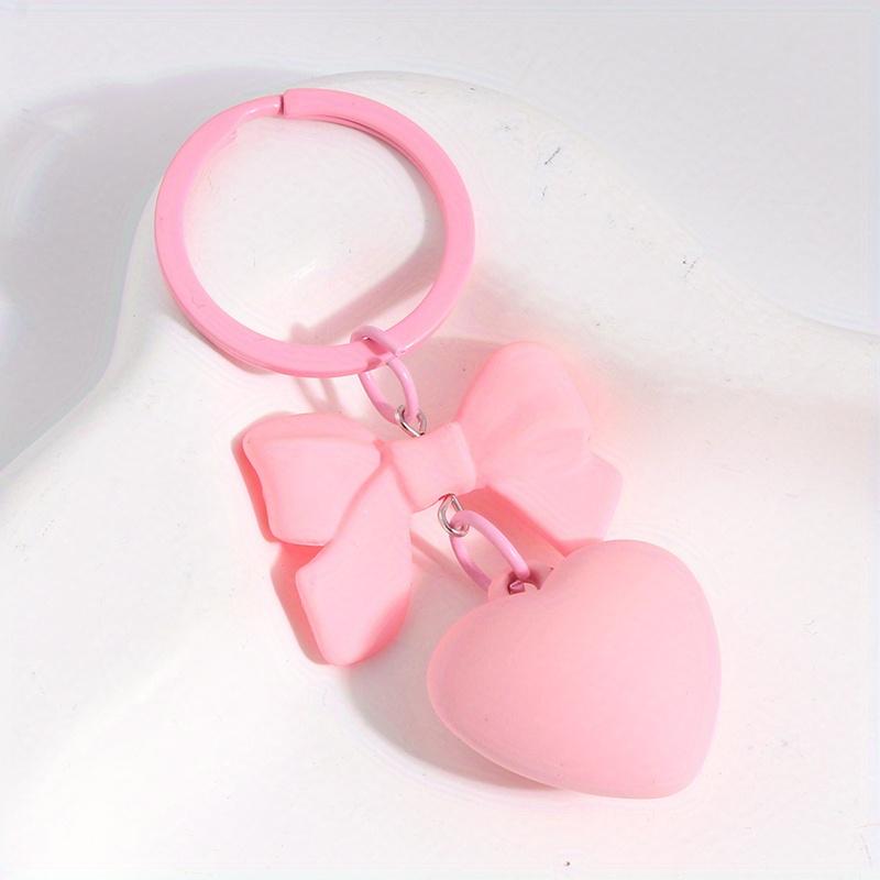 

Y2K Bow Heart Keychain Cute Cool Matte Color Key Ring Purse Bag Backpack Car Key Charm Earbud Case Accessory Women Gift рожевий