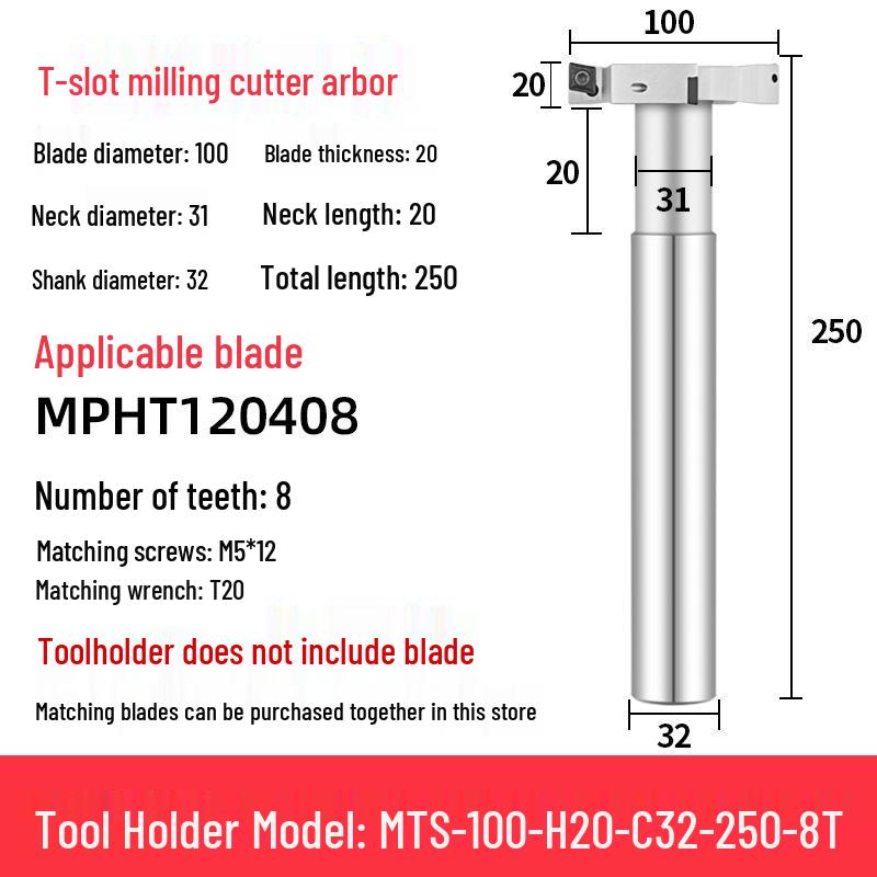 CNC T-Slot Milling Cutter with HTS Three-Sided Blade, Shank Thickness: 6, 8, 10, 12 Mm