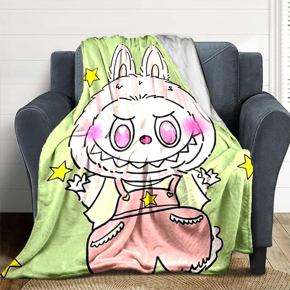 1Pc Cute Labubu Blanket Soft Comfortable Polyester Blanket Allseason Bedroom Office Outdoor Use Christmas Gift Choice Print Home Blanket Soft And Comf