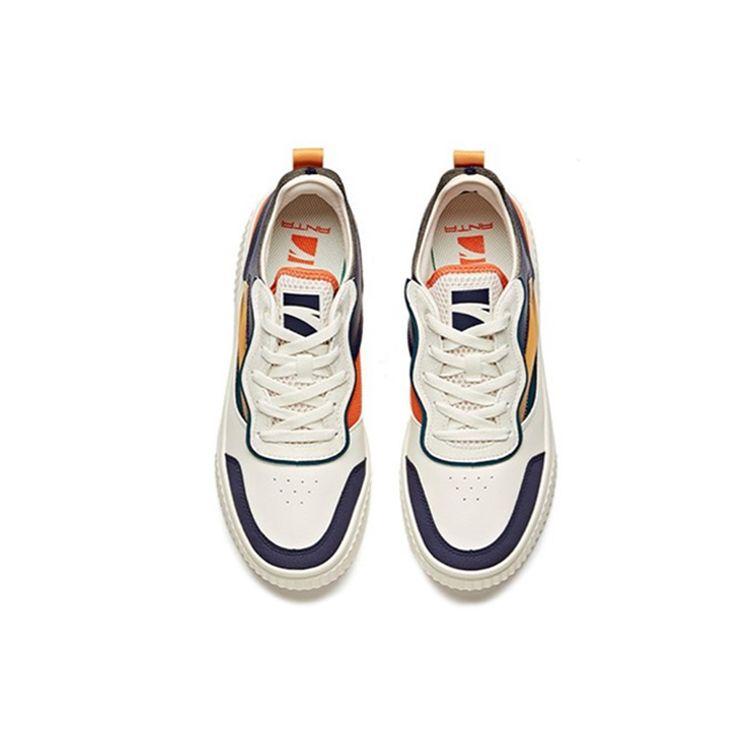 Anta Lifestyle Series Trendy Casual Slip Resistant Durable Low Top Skate Shoes Men Sneakers White Orange Blue 112038063-2