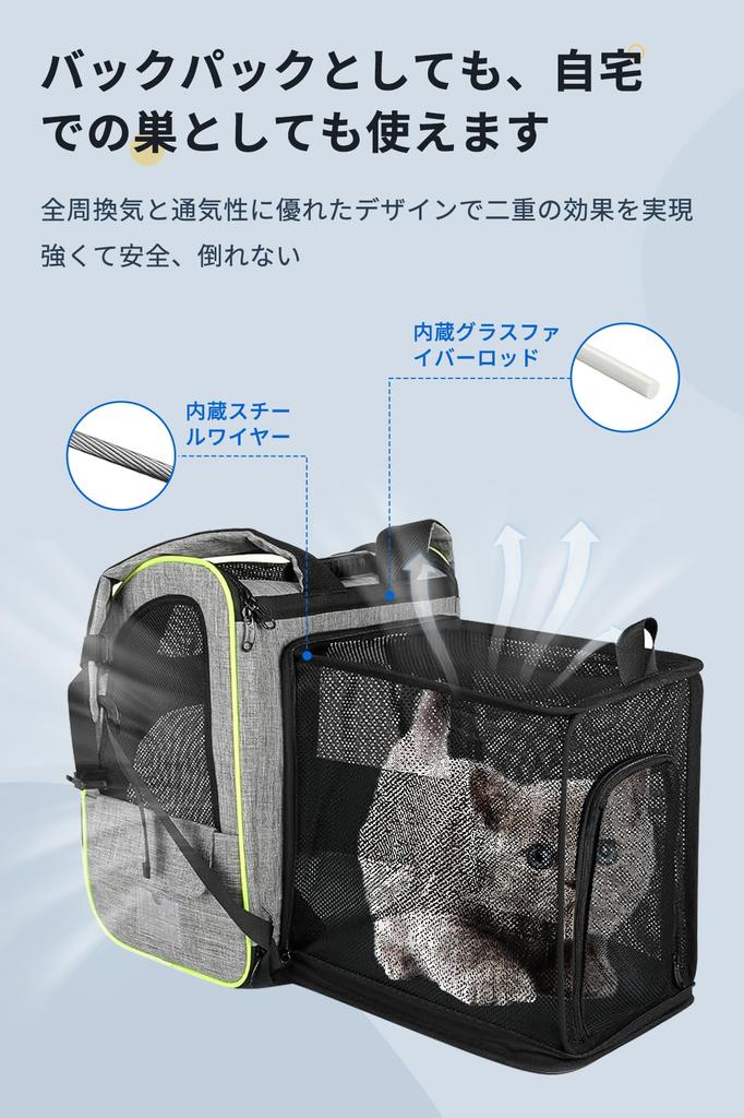 WSKLY Dog Pet Carrier for Dogs and Foldable Cat Perfect for Hospital and Disaster Gray Backpack, Cats, Breathable, Expandable, 2-Way Bag, Carrier,