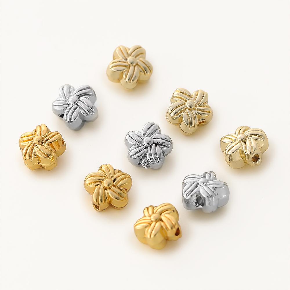 10/20pcs 14K 18K Gold Plated Brass Spacer Flat Flower Beads For Bracelet Jewelry Making DIY Accessories Bead Separators Findings