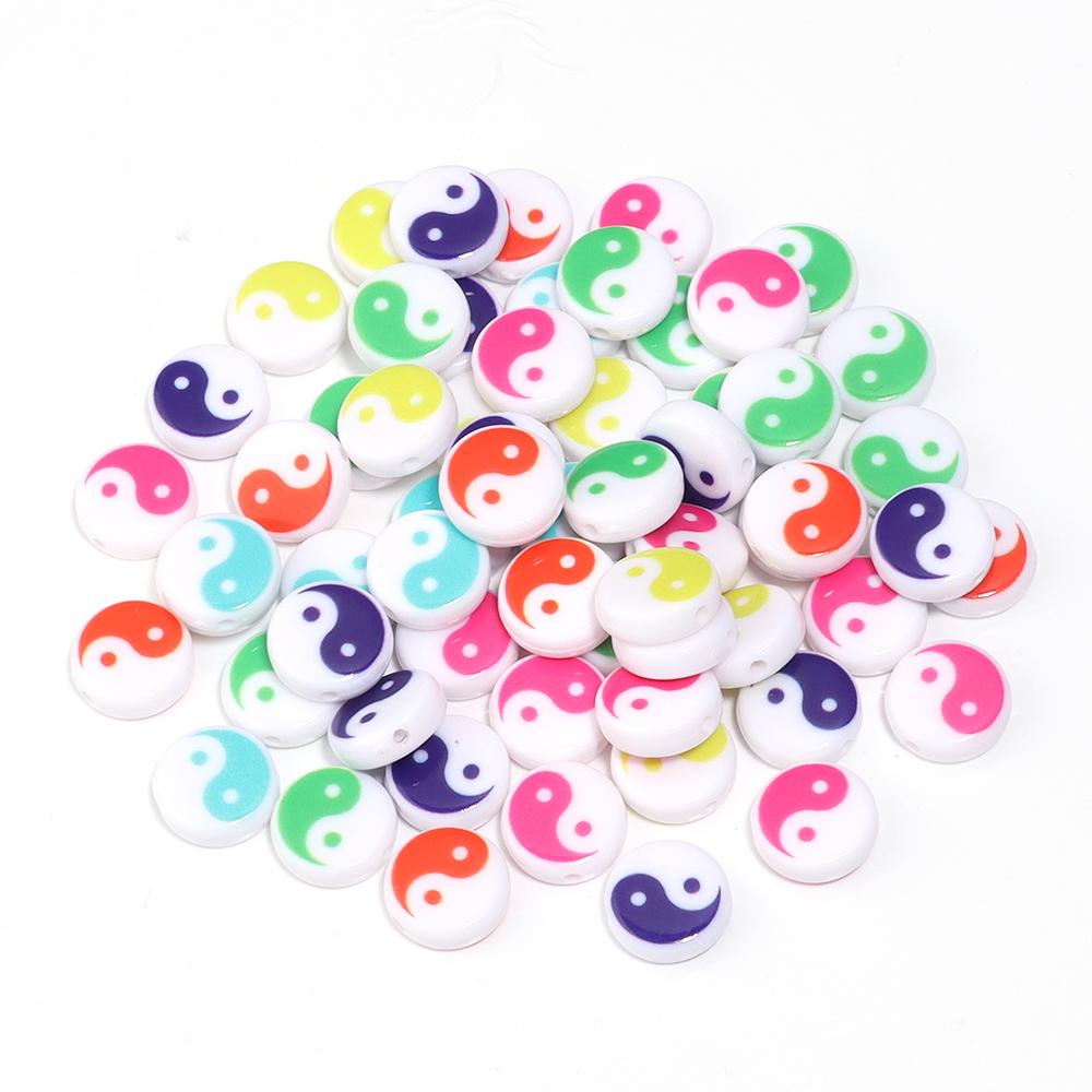 50-100pcs Tai Chi Acrylic Beads Yin Yang Black White Flat Round Loose Beads for Jewelry Making DIY Bracelet Necklace Accessories