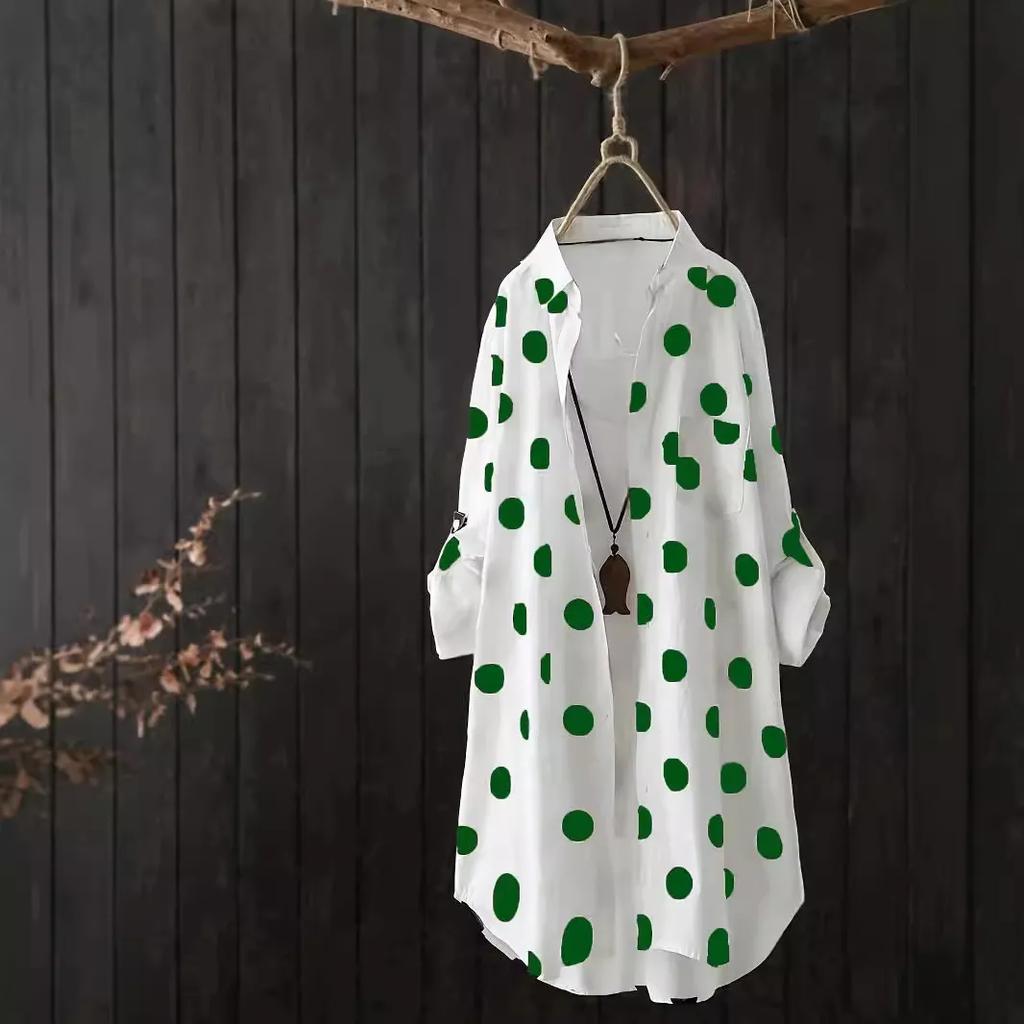 Camisa de Manga Larga de Lunares para Mujer Primavera Verano Diseño Clásico con Botones Delante Camisa Casual Cómoda para Mujer