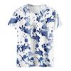 Damen-T-Shirt, Sommermode, lässig, bedruckt, kurzärmelig, mit Knöpfen, Rundhalsausschnitt, elegant, locker, quadratischer Ausschnitt, Oberteil mit Seitenschlitz