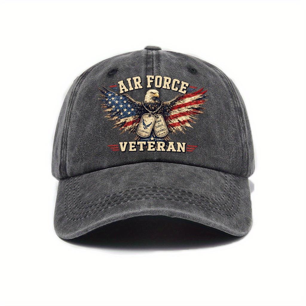 Washed Soft Top Baseball Cap Women's AIR FORCE VETERAN Printed Curved Edge Outdoor Sun Hat Men's