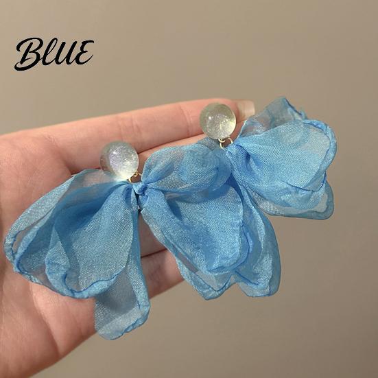 Simple Fashion Earrings Women Mesh Petal Drop Handmade Large Chiffon