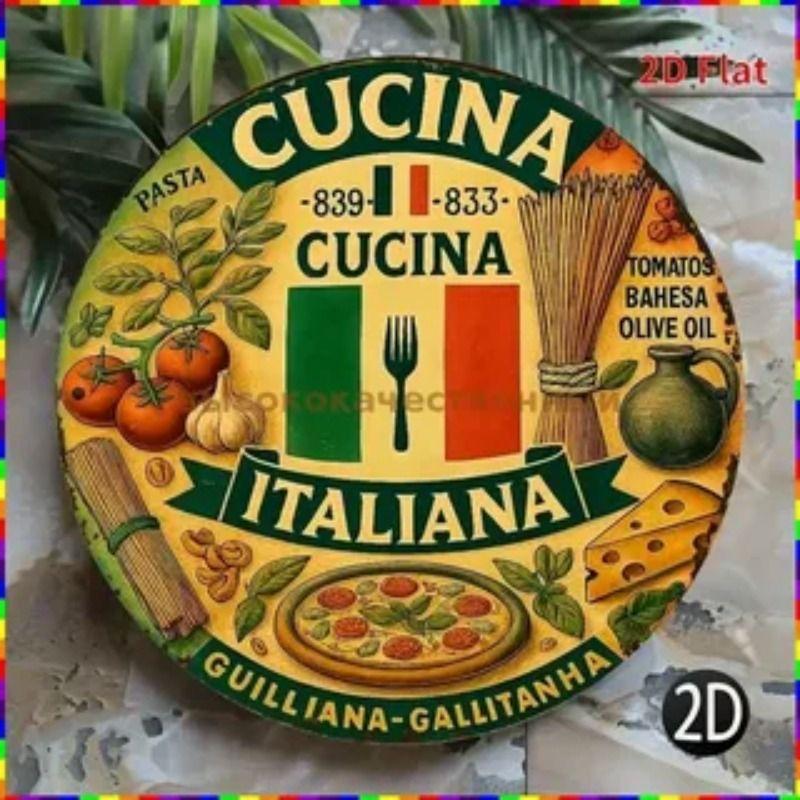 Round Metal Sign Italian Japanese Kitchen Decor 20x20cm
