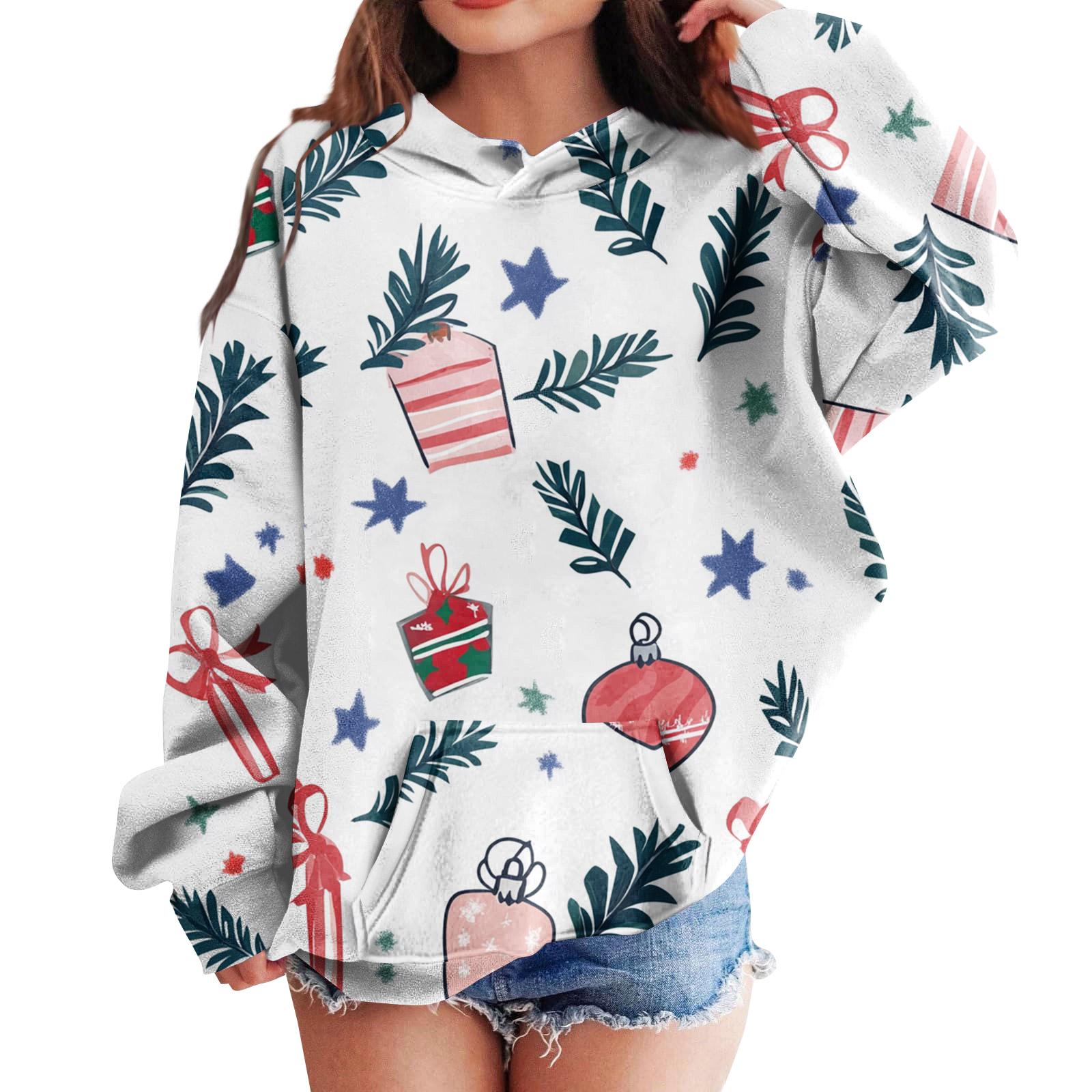 

Толстовки для девочек-подростков, худи с длинным рукавом и кулиской, милые худи оверсайз на Рождество 160