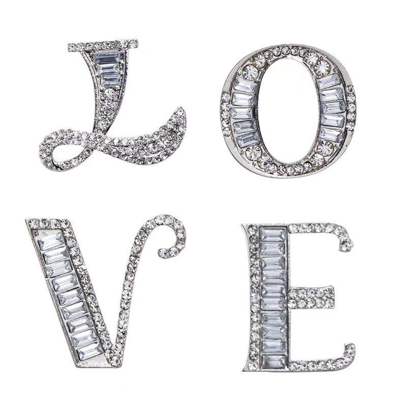 26 English Alphabet Brooches, Men'S And Women'S Suits, Collar Pins, Creative Brooches, Rhinestones, Crystal Anti-Light Pins