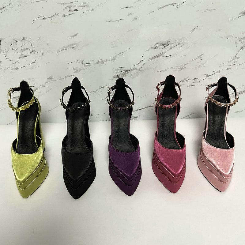 Fashion 2025 New Fashion Catwalk Show Women's Single Shoes Fashion Pumps Summer Water Platform Thick Heel Pointed Toe Satin High Heels