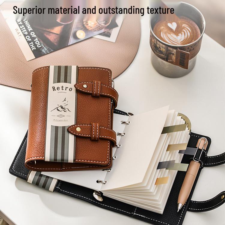 A7 Grain Leather Ring Binder Planner - Portable Pocket Journal with Blank Dot Grid Pages