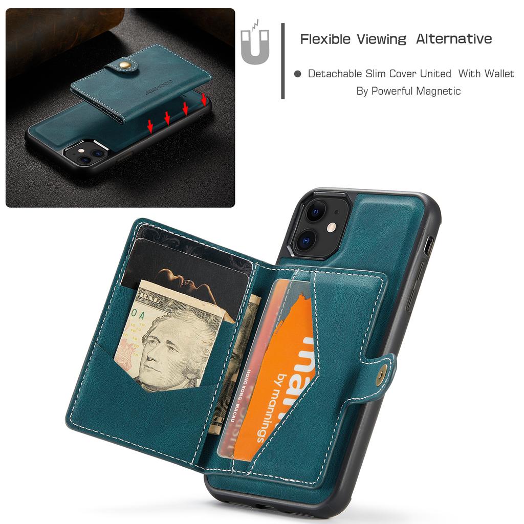 For iPhone 11 Pro Max Case JEEHOOD J01 Retro Leather Phone Back Cover with Detachable Magnetic Card Holder