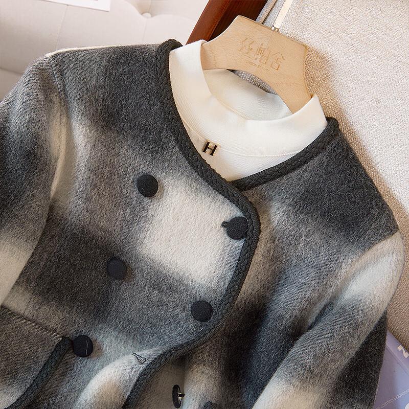 Dámská kostkovaná oboustranná bunda ze směsi vlny Sybashe