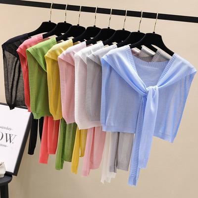 Summer Sun Protection Ice Silk Knitting Versatile Knotted Scarf Women's Short Style Neck Protection Thin Style
