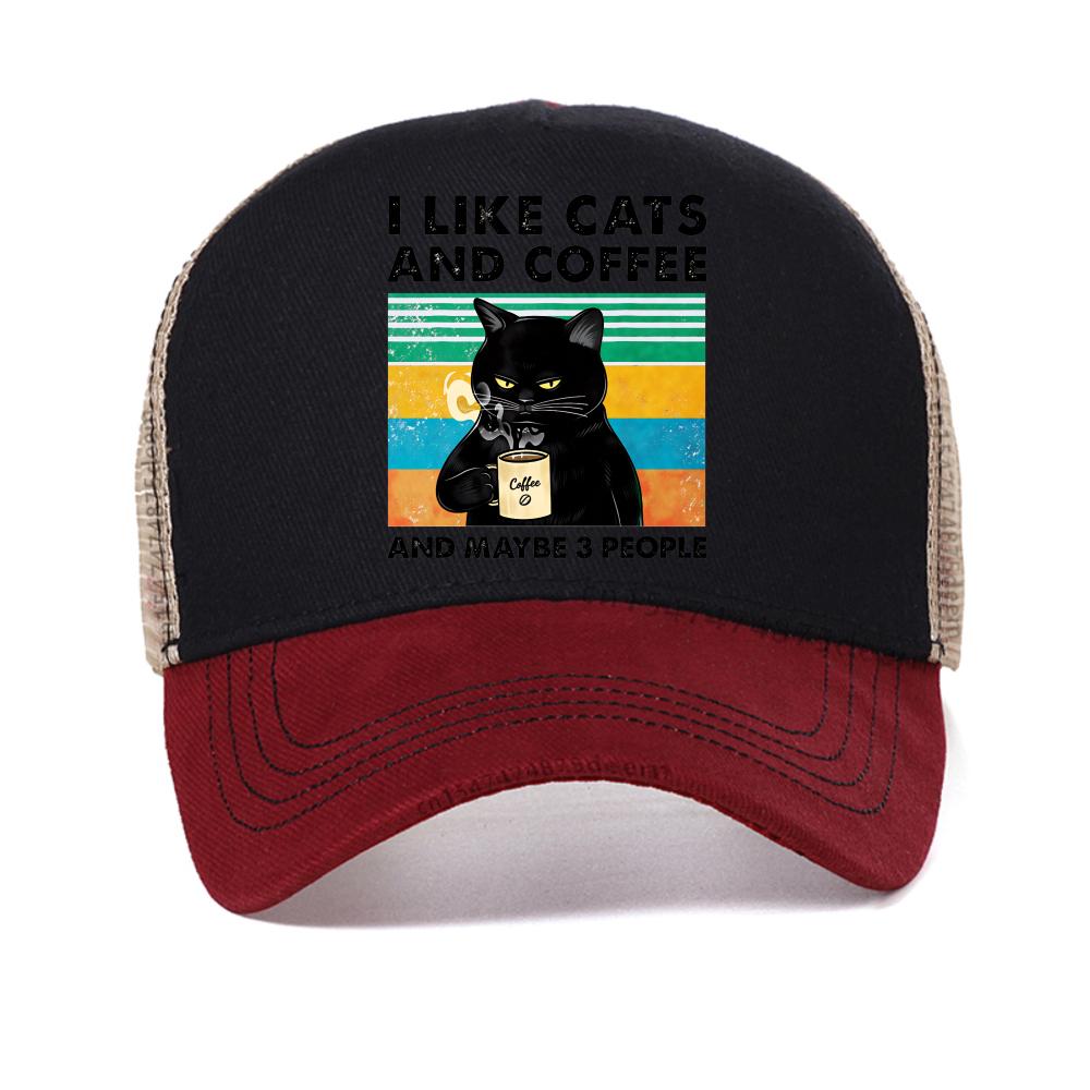 Me Gustan Los Gatos Y El Café Gorra de Béisbol Divertida Estampada Para Hombres Mujeres Casual Ajustable Gorra de Camionero Moda Transpirable Gorras Snapback