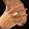 European and American Hand Jewelry Oval Natural White Shell Stainless Steel Ring Women's Non-fading Open Ring Versatile