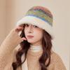 Fashionable Thickened Plush Fisherman Hat for Women In Autumn and Winter Outdoor Warm Rainbow Knitted Basin Hat That Looks Smaller