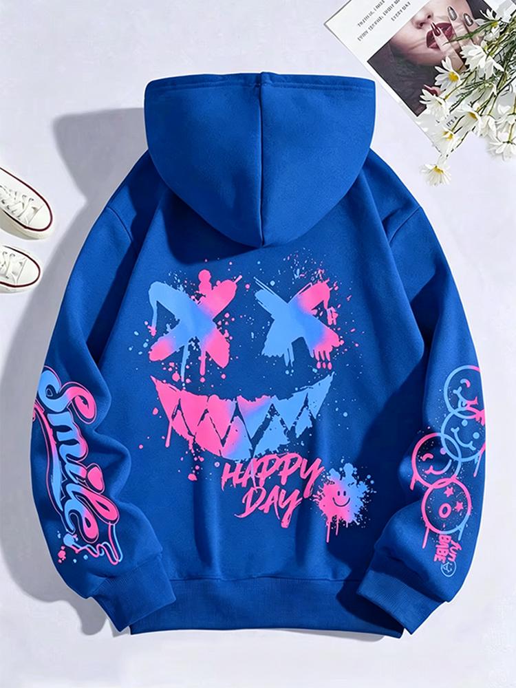 New Autumn Men's Personalized Smiling Face Print Comfortable Breathable Hooded Sweatshirt Outdoor Street Fashion Hooded Sweatshi