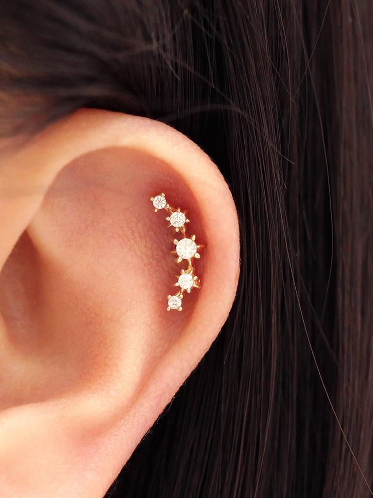 Minimalpiercing 14K Studded Cubic Curve Piercing Earrings