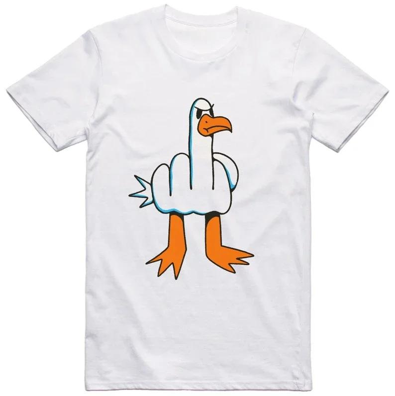 Unisexs Funny T-Shirt Rude Seagull Design Regular Fit Cotton Tee Unisex Unisex Print Cartoon Graphic Cotton T Shirts Breathable Workout