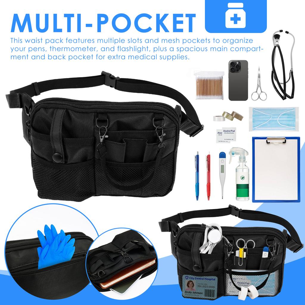 Nurse Fanny Pack Oxford Cloth Nurse Tool Storage Bag with Adjustable Waist Strap Portable Stethoscopes Gear Waist Organizer
