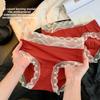 Ladies Spring and Autumn Lace Benming Year Red 10A Extended Antibacterial Crotch Mid Waist Panties