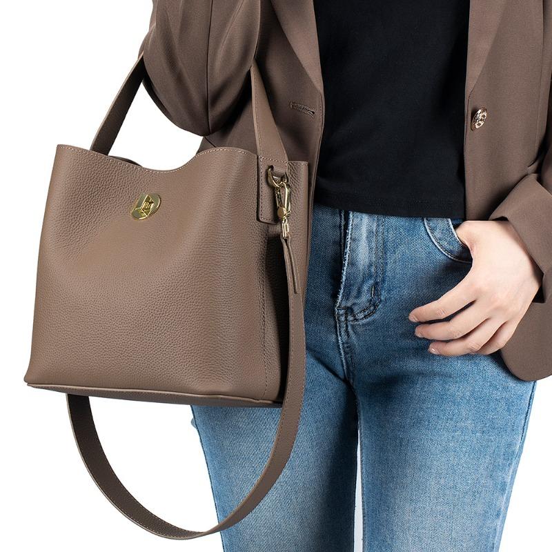 Leather high-value fashion bucket bag large-capacity versatile women's bag commuter shoulder messenger bag women's handbag