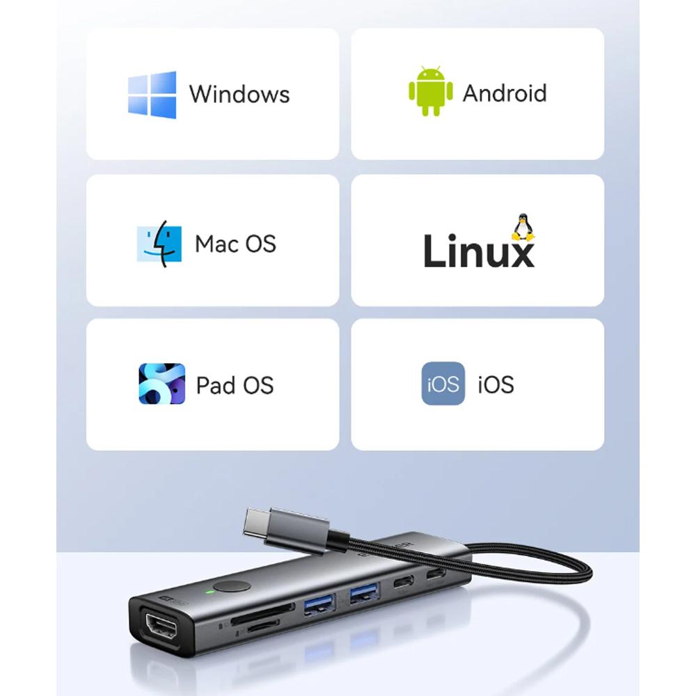 Essager 7 in 1 Typ C auf USB 3.0 Hub Erweiterungs-Dock-Adapter Typ C auf 4K@30Hz HDMI PD100W Lade-Dockingstation unterstützt SD/TF lesen