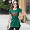 Women's Mid-Length Loose Letter T-Shirt, Korean Style Summer Casual Half-Sleeve White Top