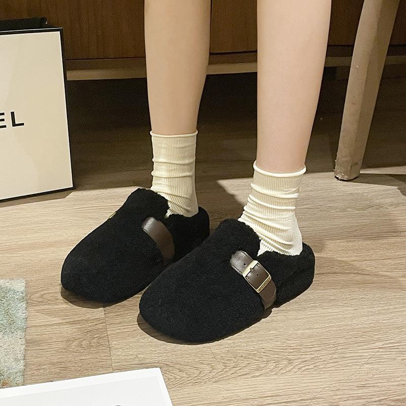

One-pedal soft-soled fluffy shoes female 2025 autumn and winter new gentle fairy wind simple outer wear bag head drag 40