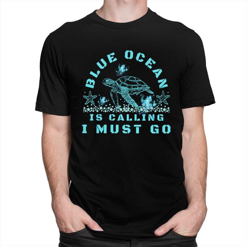 Classic Turtle Blue Ocean Is Calling T Shirt Men Short Sleeve Tshirt Casual Tee For Husband Father Pure Cotton Oversized Tshirt