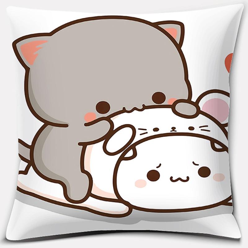 45x45cm Cartoon Cute Peach Blossom Cat Series Pillowcase Living Room Sofa Office Seat Soft Cushion Cover Home Decoration
