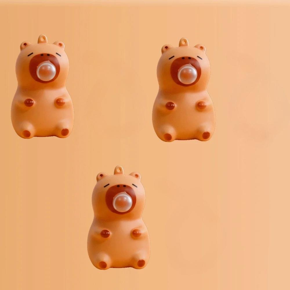 Cute Capybara Bubble Blowing Squeeze Fidget Pendant Toy Soft Pinch Spit Bubble Anti-Stress Toy Schoolbag Hanging Ornament