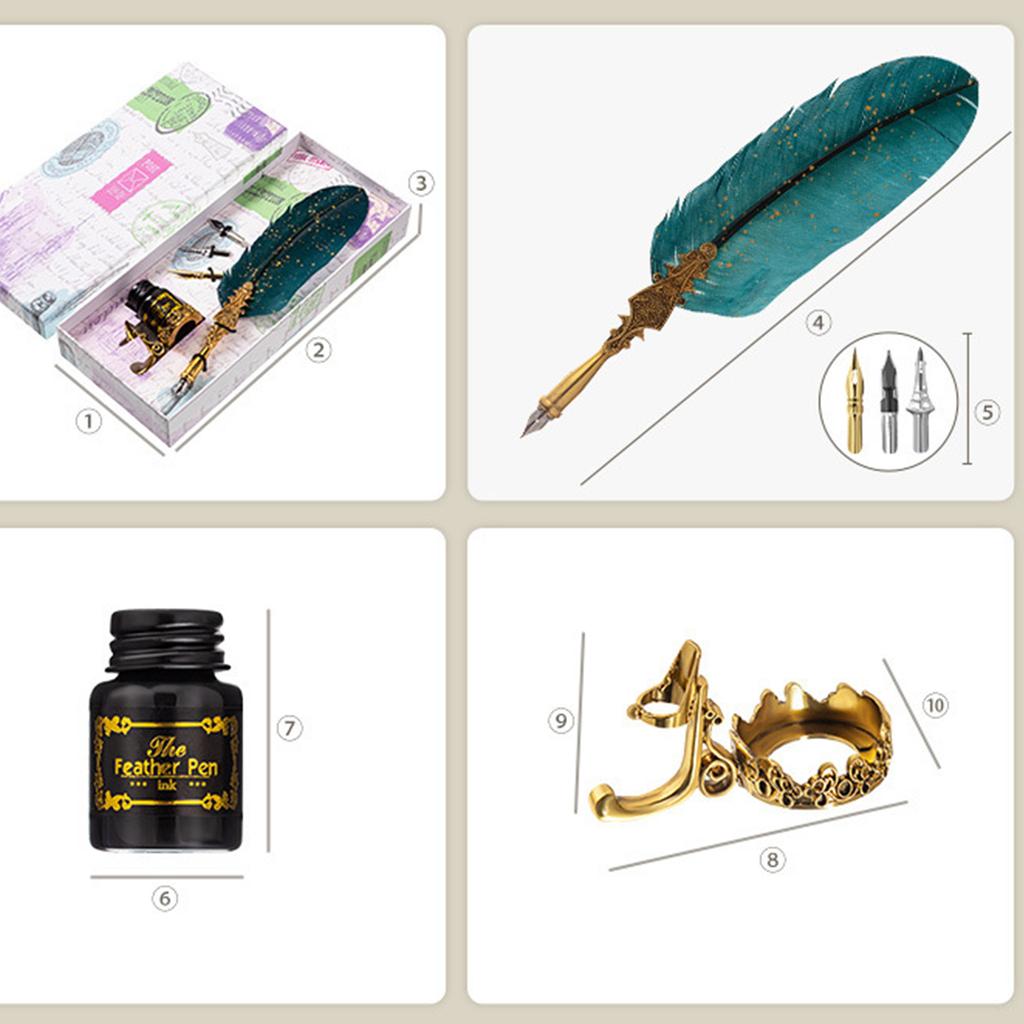 Feather Dip Pen with Pen Nib and Ink for Gothic Calligraphy Vintage Quill Pen Calligraphy Pen Beginner Calligraphy Gift