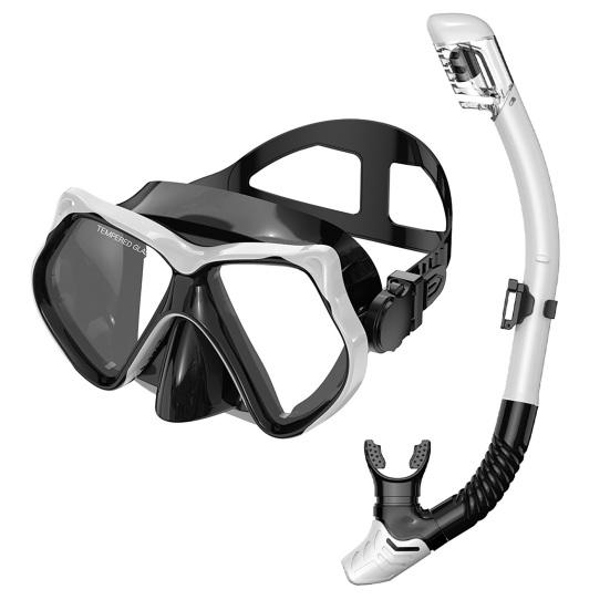 Schnorchelmaske mit Trockenschnorchel, Auslaufsichere Anti-Beschlag Panoramische Tauchmaske & Schnorchel Set, Wasserdichte Schnorchelausrüstung für Erwachsene