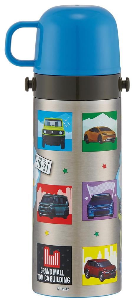 Skater Water 470ml and 430ml Tomica Stainless Sports Children's Bottle, 2-Way, (Direct Drinking) (Cup Drinking), 26, Boys, Steel, Insulated,