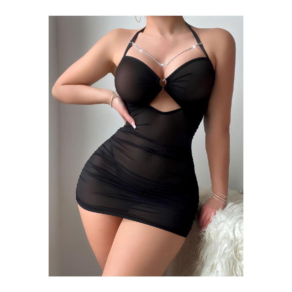 Red Transparent And Heart Detailed Sexy Mini Dress, Attractive And Stylish Women's Fantasy Nightgown Design