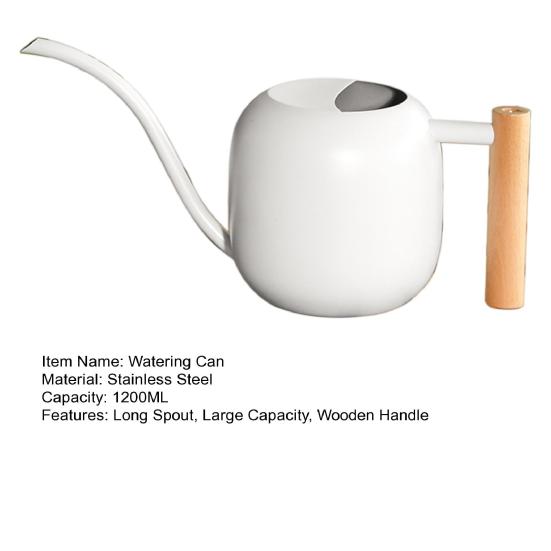 Flower Watering Can 1200ML Stainless Steel Long Spout Large Capacity Wooden Plant Handle Modern Indoor Outdoor Plants Flowers Pot Gardening Supplies