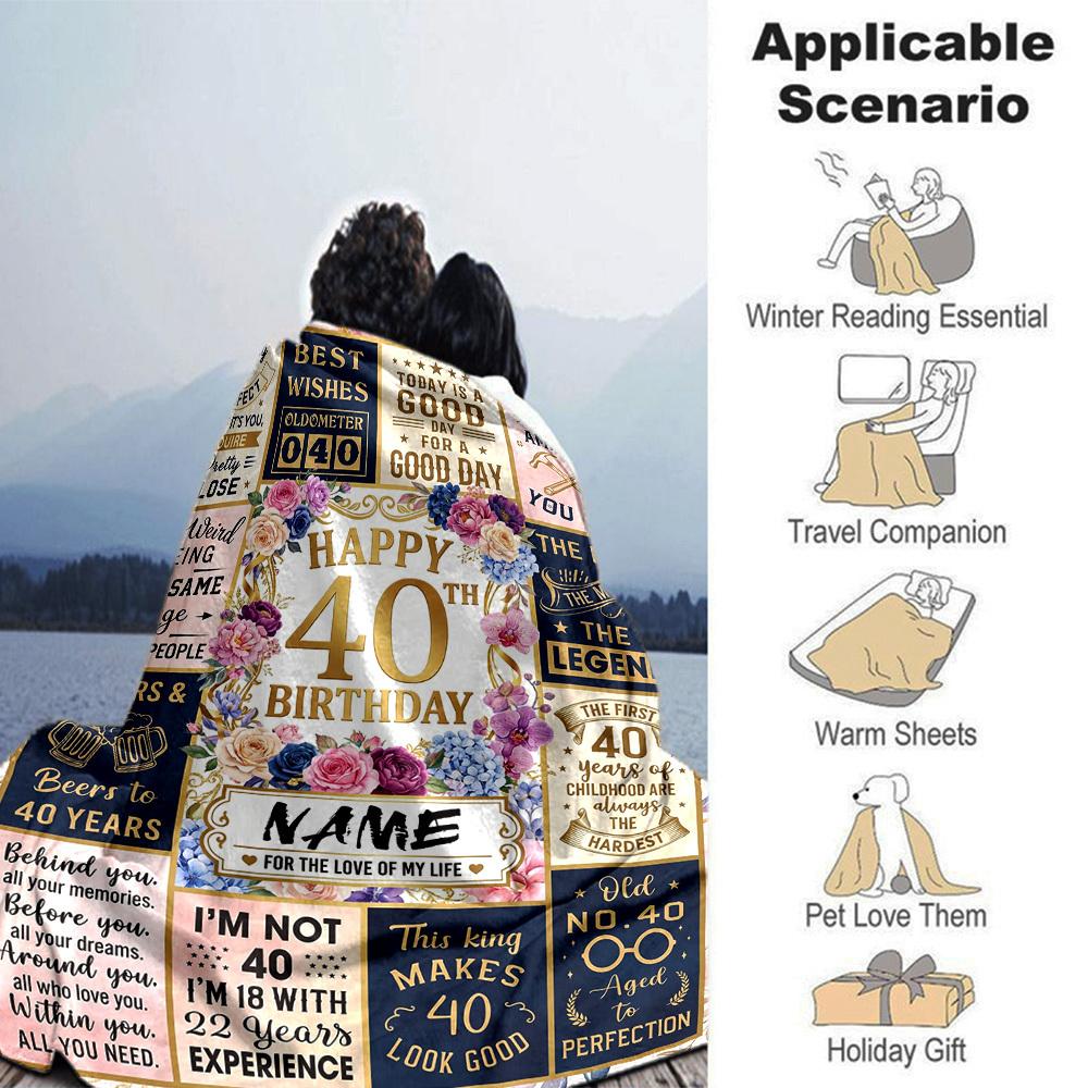 Golden 40Th Celebration Blanket Comfortable Texture For Sofa Couch Office Bed Picnics Allseason Use Cozy Home Lovers Ideal Gift For Birthday