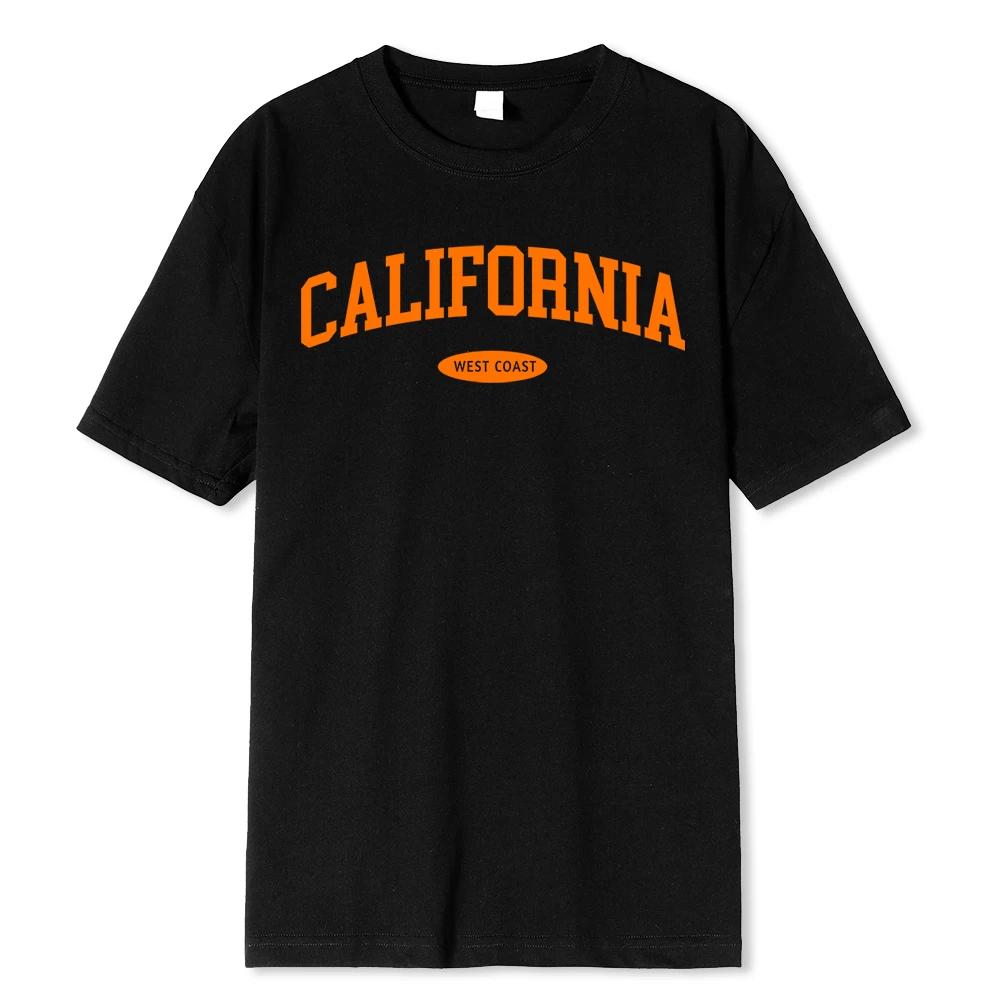 West Coast Of California Print Mens T-Shirt 100% Cotton Loose Tee Clothing Fashion Sweat Clothes Crewneck Menswears Summer Tops
