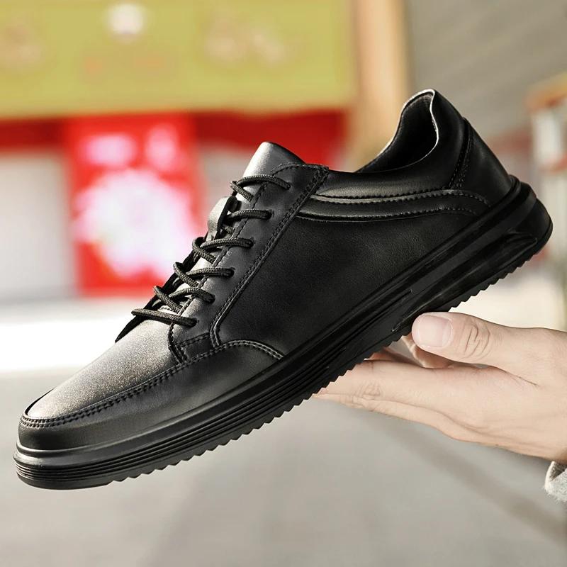 

Модные мужские туфли из натуральной кожи, удобные мужские кроссовки для ходьбы, весна-осень, дышащие кроссовки, мужские противоскользящие кроссовки для активного отдыха 10.5 чёрный