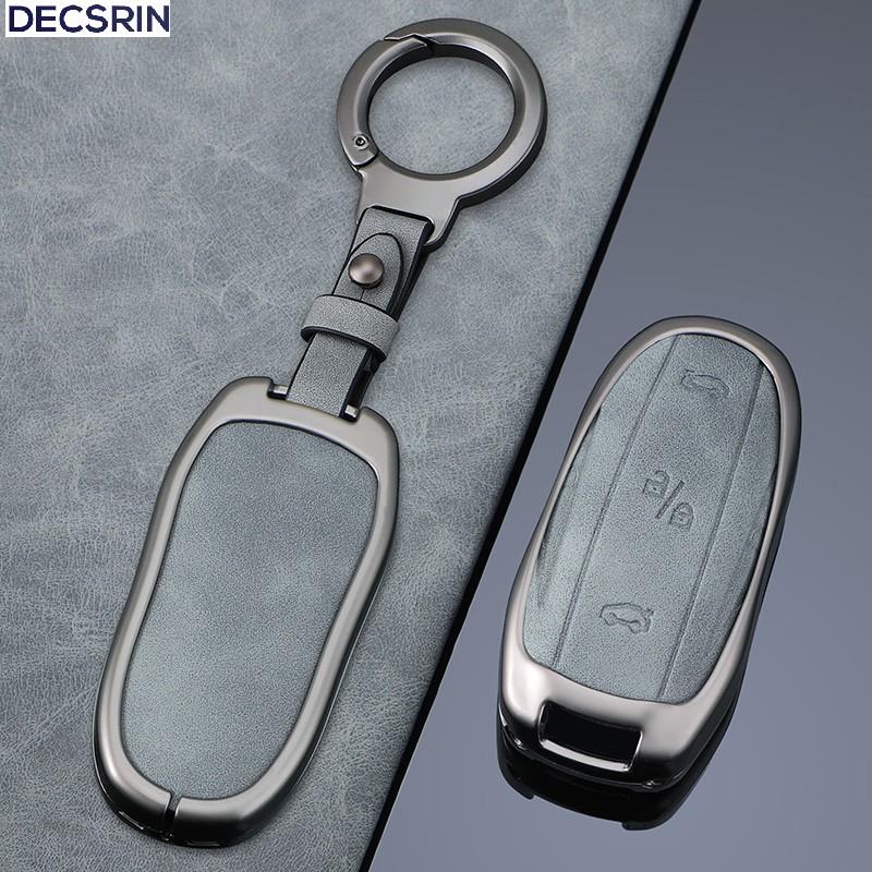Zinc Alloy+ Leather Car Smart Key Cover Case Shell Fob for Tesla Model 3 Model Y X S Key Shell Bag Holder Protector Accessorie