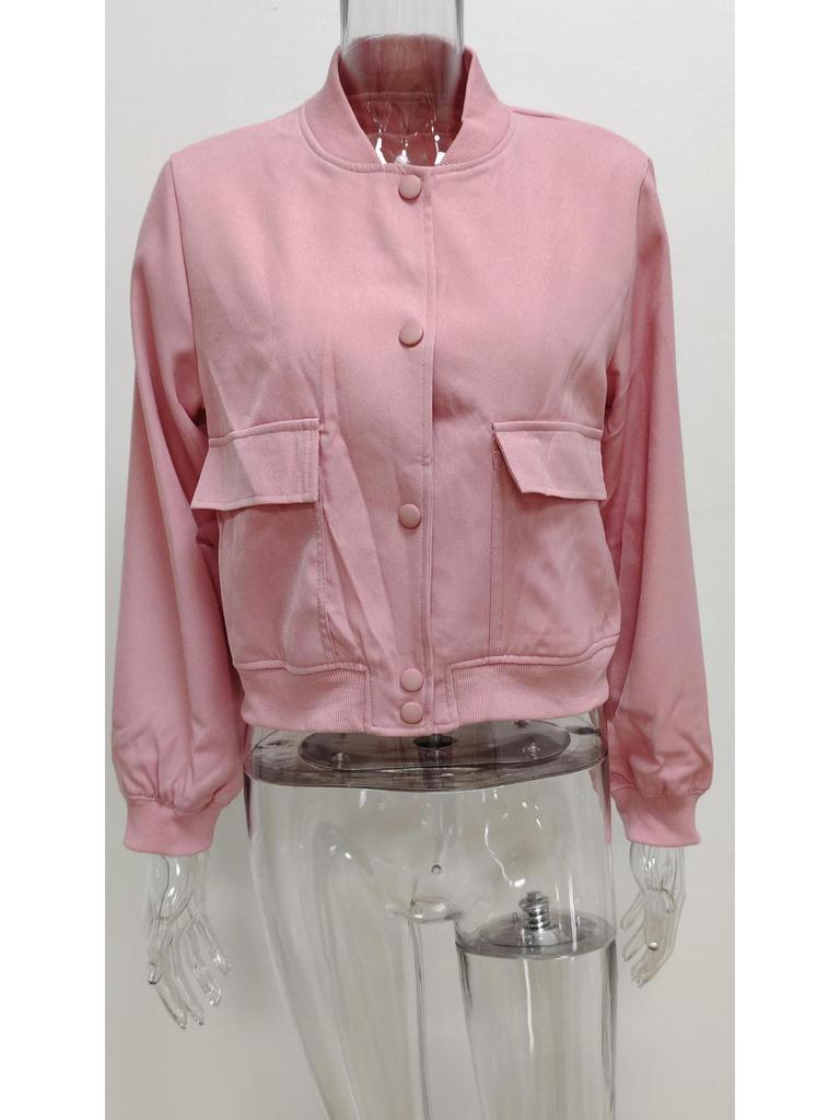 2025 Unisex Stand-up Collar Jacket with Large Pockets - Elegant Spring/Autumn Women's Outerwear