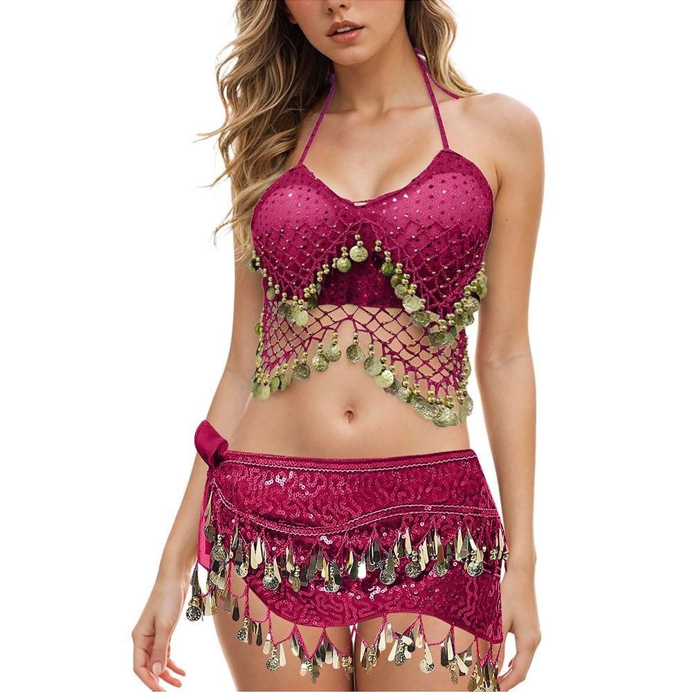 Shiny Belly Dance Bra Halter Neck Sequins Crop Top Stage Performance Top  For Thailand/India/Arab