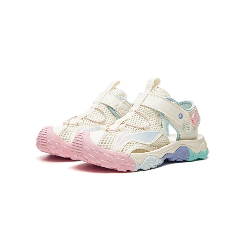 Li Ning Kids Sports Lifestyle Synthetic Leather Comfortable Versatile Soft Sole Sandals Kids Sandals Off-White YKUU044-2